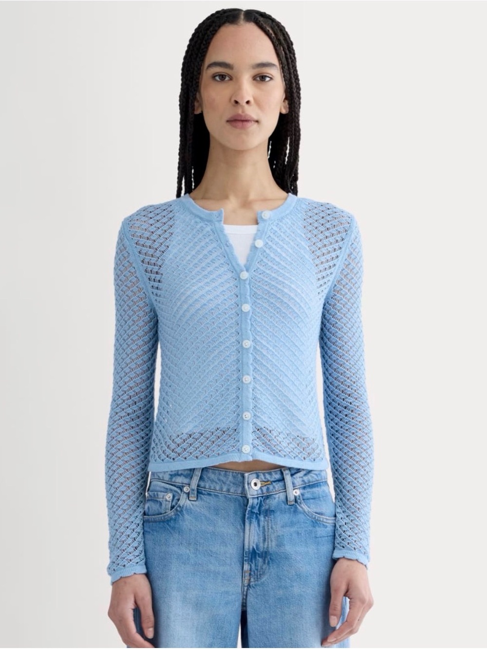Everlane Light Blue Openwork Button-Front Cardigan